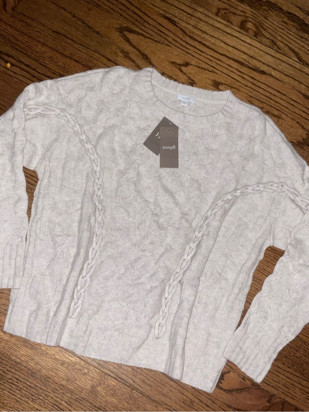 J. Jill Cream Braided Cable Crewneck Sweater